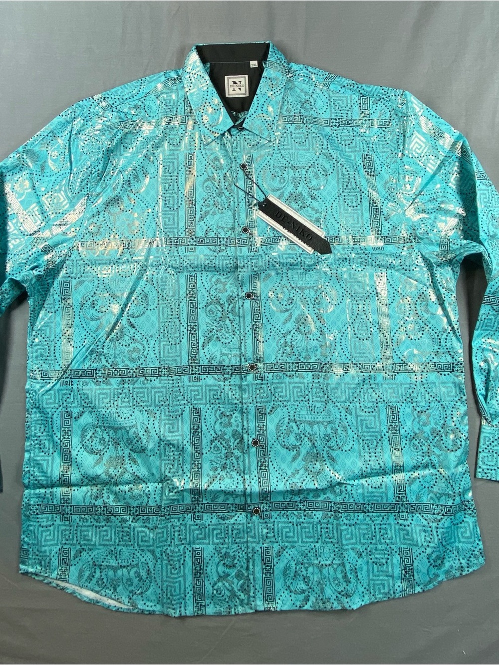 De - Niko Men's Turquoise Patterned Long-Sleeve Dress Shirt 3XL